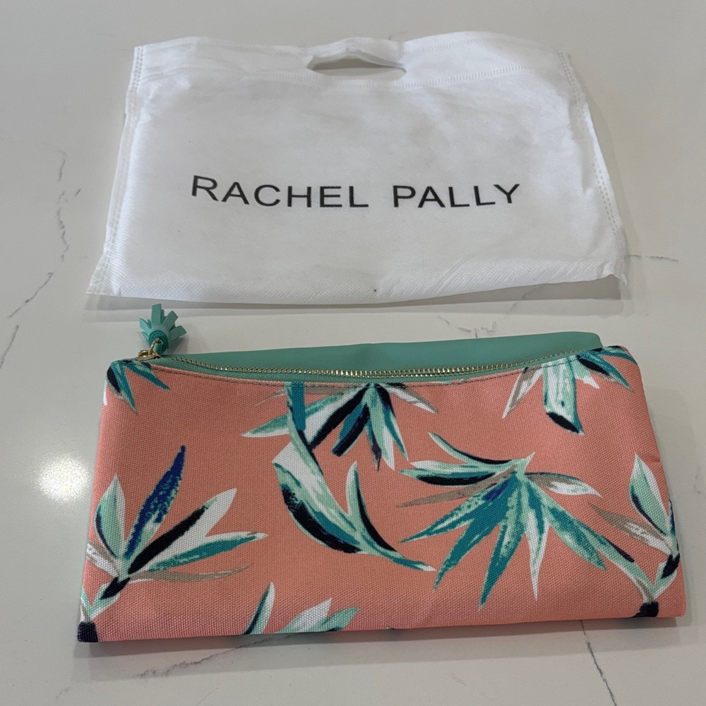 Rachel Pally Coral and Teal Leaf Print Clutch